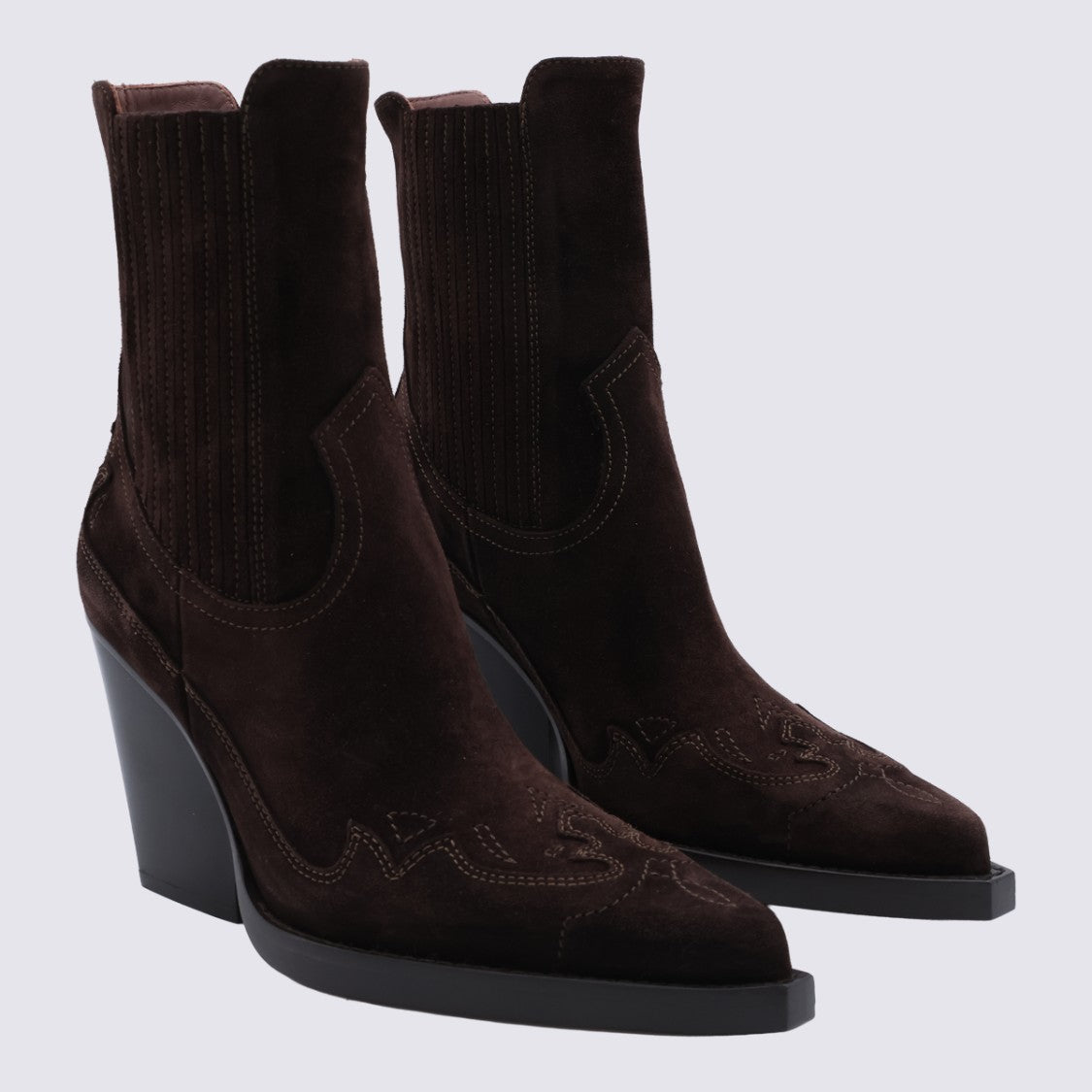 Paris Texas Pointed Toe Chunky Heel Boots With Decorative Stitching
