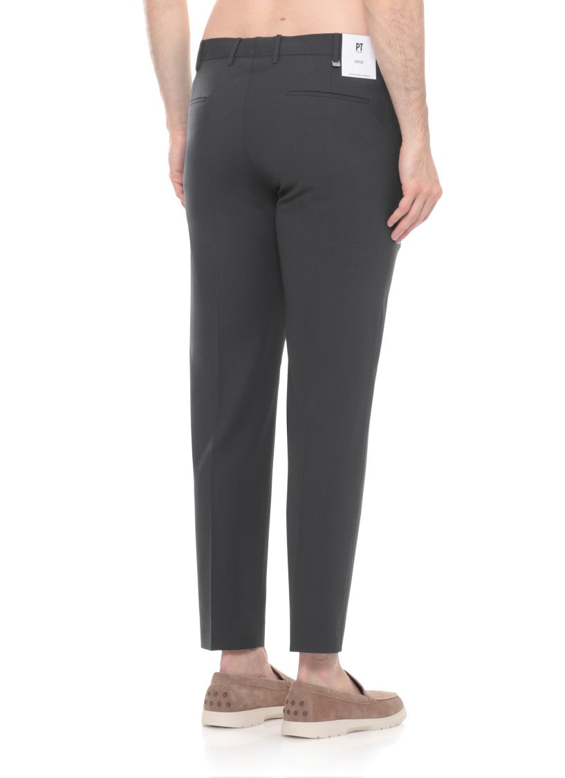 Pt Torino Dark Grey Wool Straight-Leg Pants