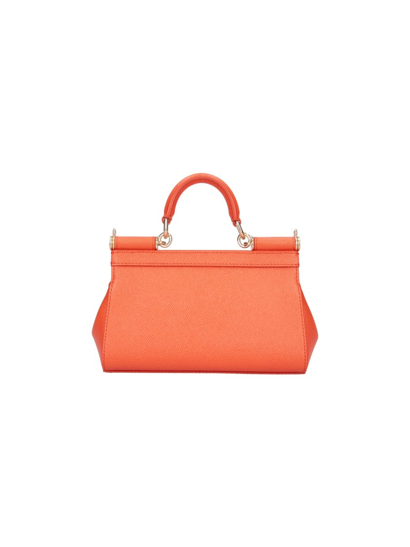 Dolce & Gabbana Mini Structured Handbag In Textured Orange Calf Leather