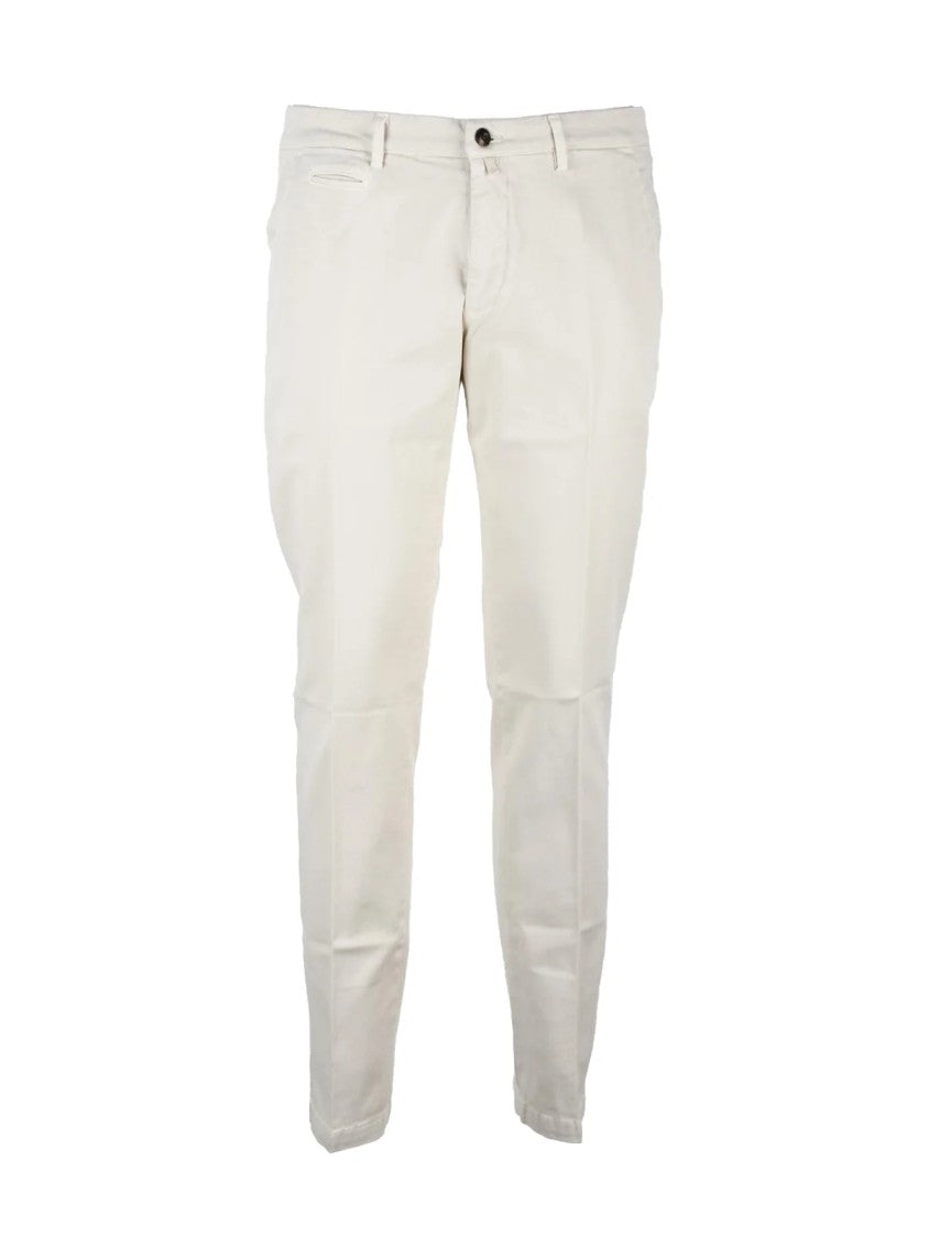 Briglia 1949 Slim Fit White Cotton Stretch Trousers With Minimalistic Design