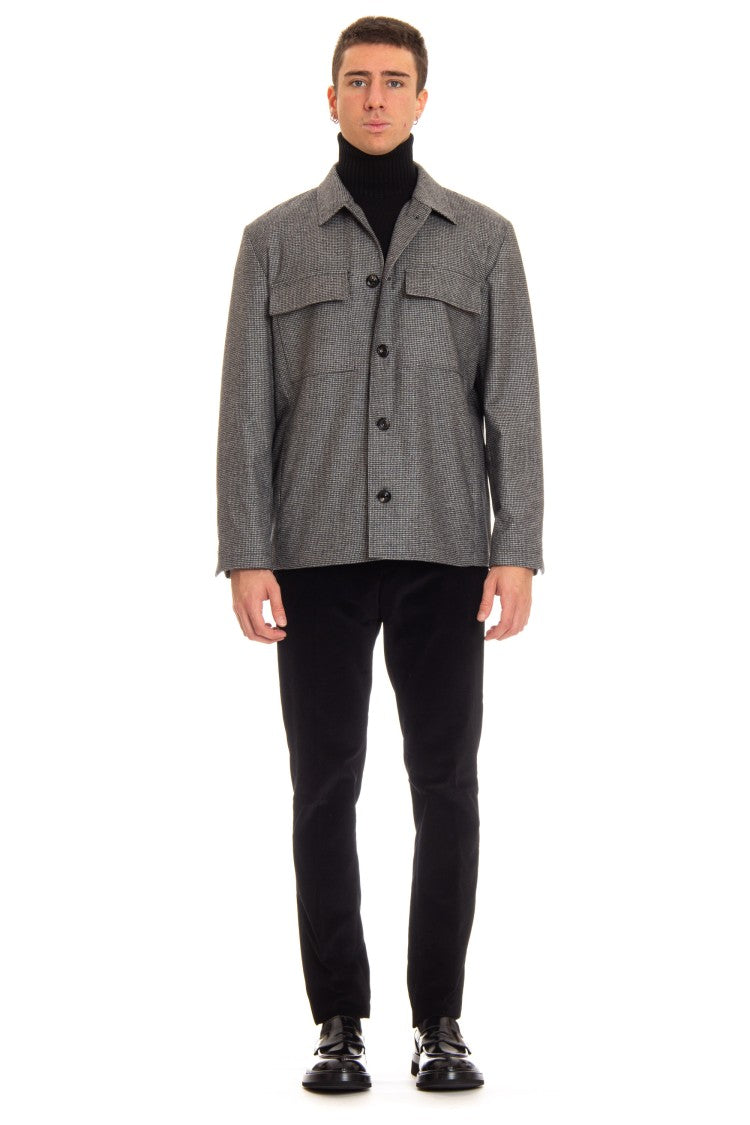 Lardini Refined Grey Wool-Cashmere Overshirt With Exclusive Pattern