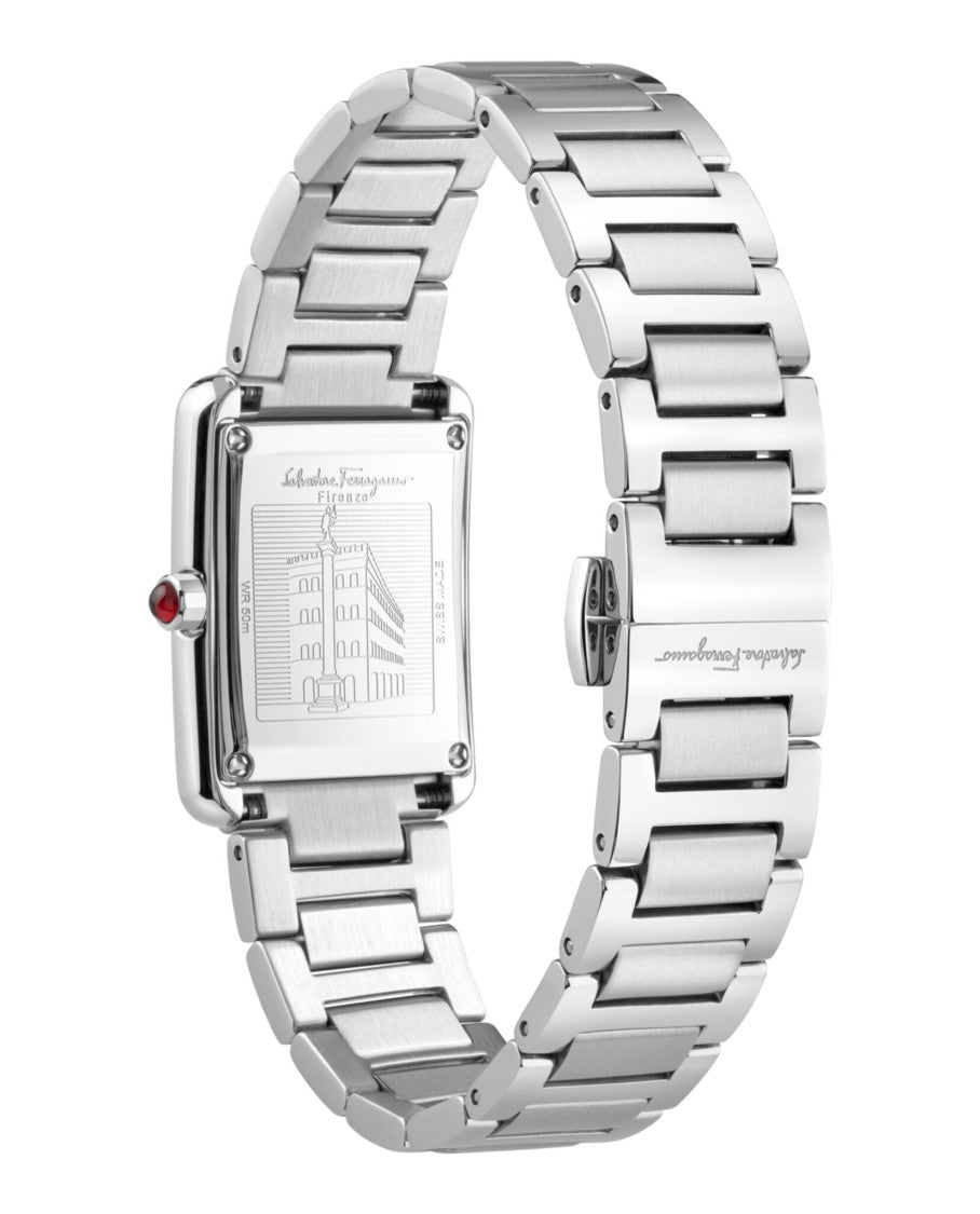Ferragamo Silver Stainless Steel Rectangular Portrait Watch