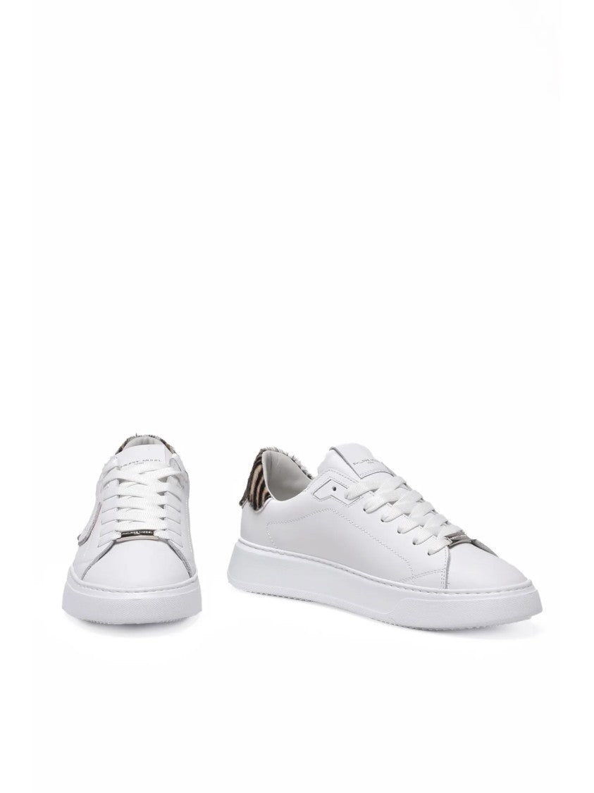 Philippe Model White-Beige Leather Temple Low Sneakers