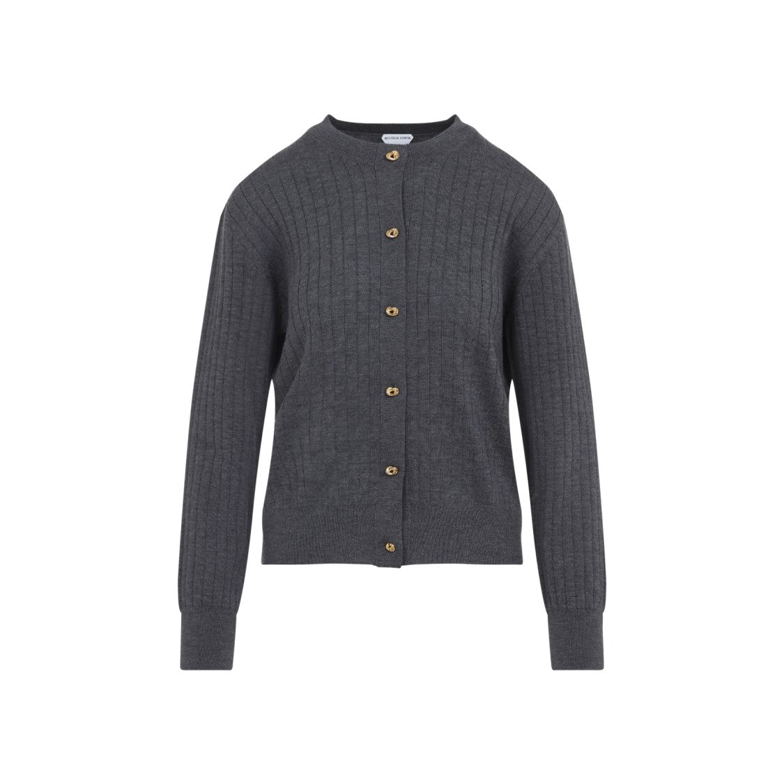Bottega Veneta Anthracite Grey Wool Ribbed Cardigan