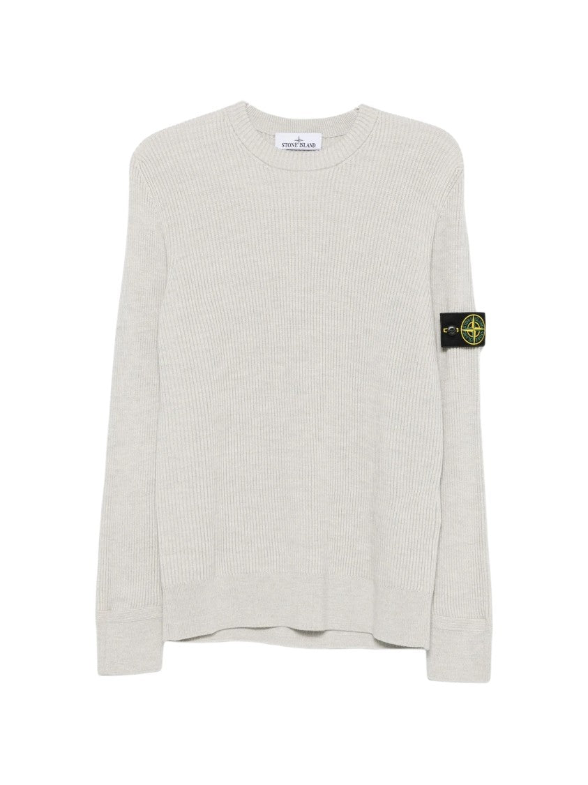 Stone Island Ribbed Virgin Wool Crew-Neck Sweater With Compass Logo