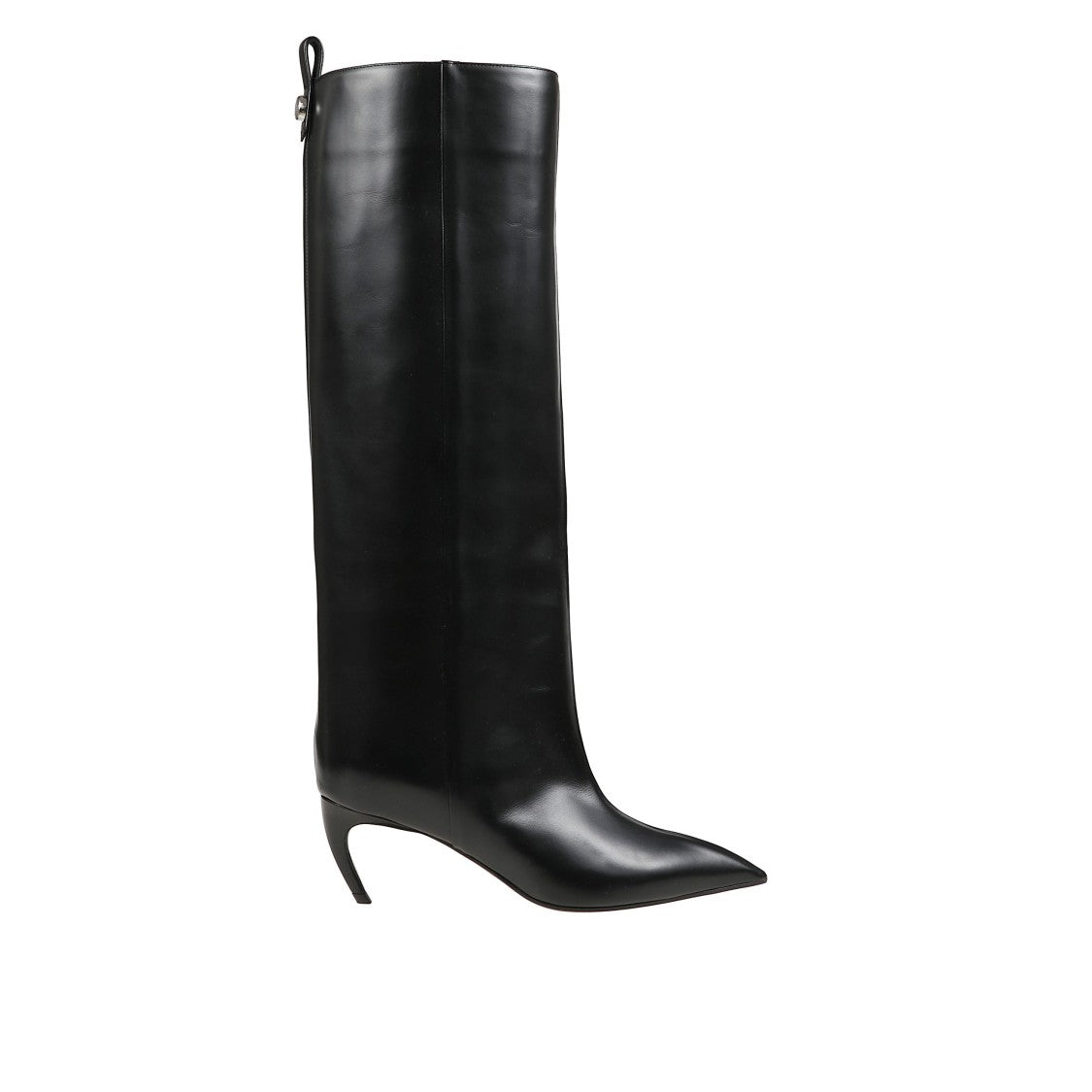 The Attico High-Heeled Black Leather Stivali With Pointed Toe