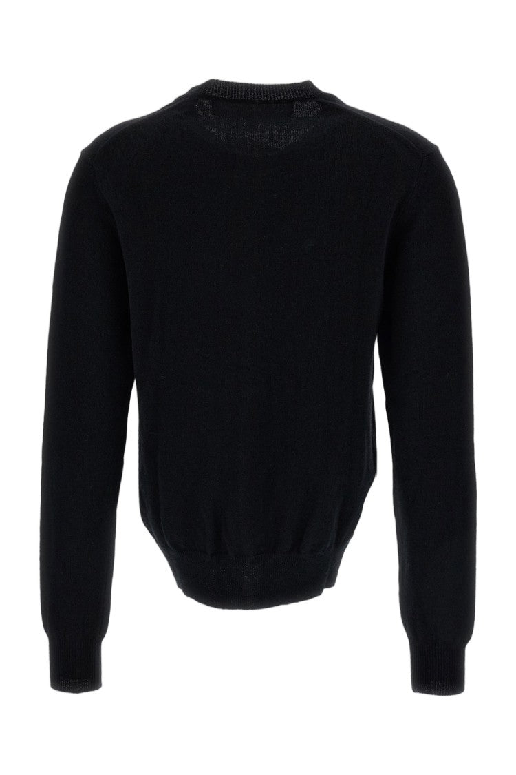 Comme Des Garçons Black White Emblem Wool Round-Neck Cardigan