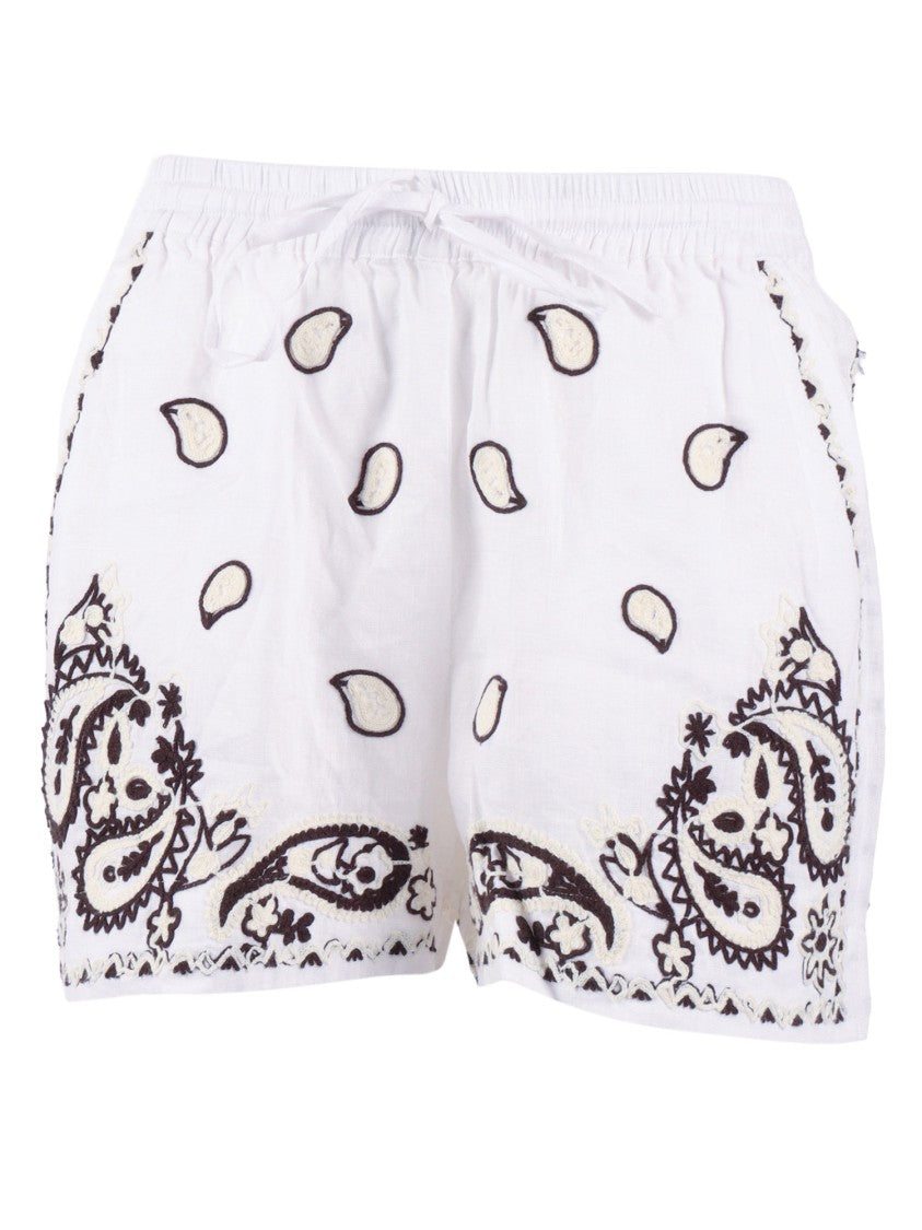 P.A.R.O.S.H. Linen Paisley Embroidered Shorts