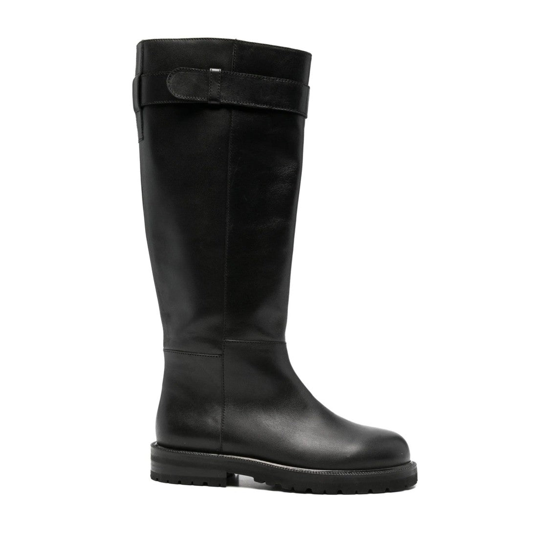 Adrianna Feretti Black Rugged Sole Zipper Detail Leather Boots