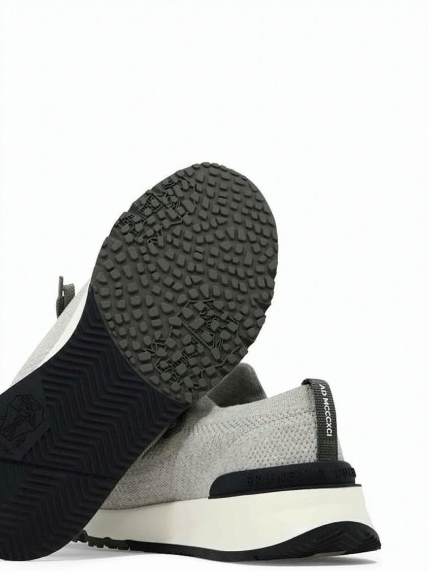 Brunello Cucinelli Low-Profile Knitted Fabric Sneakers With Textured Rubber Outsole