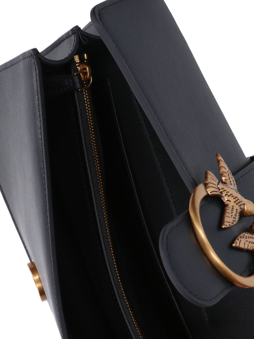 Pinko Medium Black Leather Shoulder Bag With Gold-Tone Logo