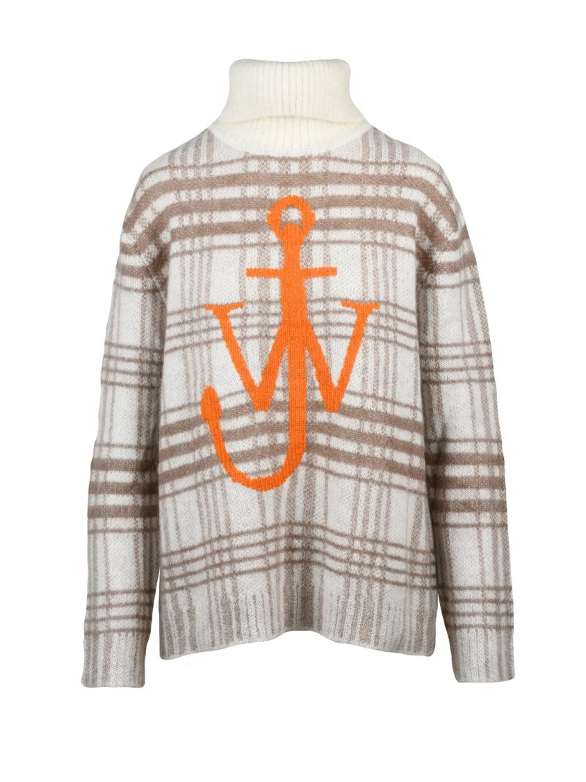 J. W. Anderson High Neck Plaid Mohair Sweater With Anchor Motif
