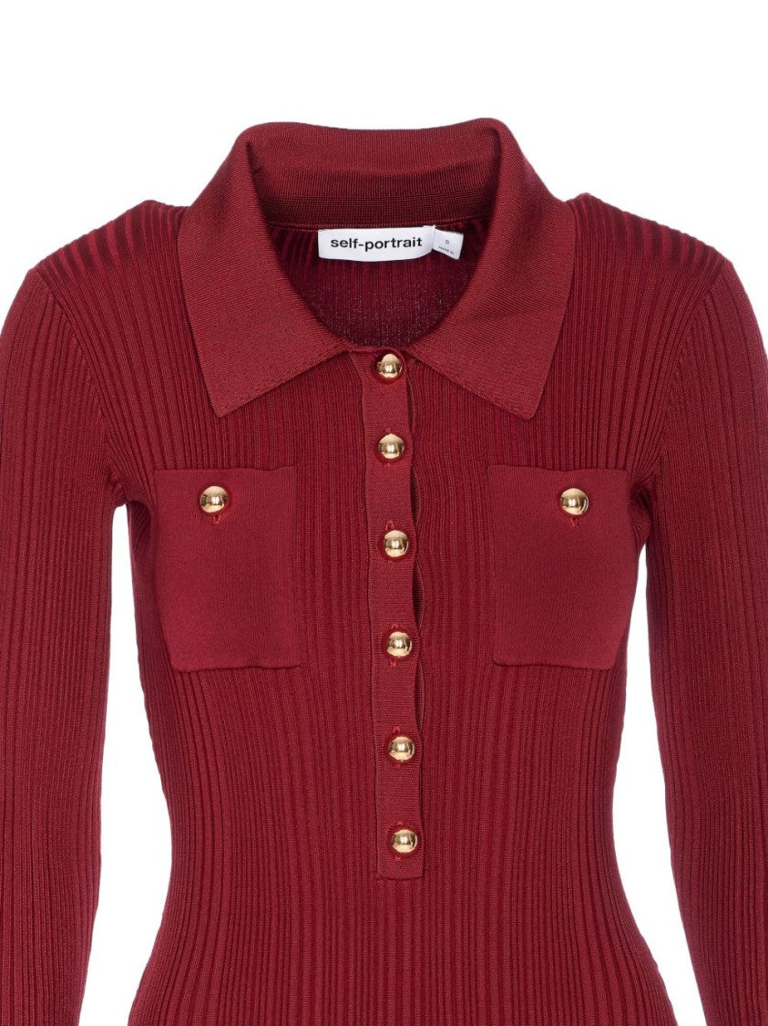 Self-Portrait Burgundy Ribbed Knit Midi Dress