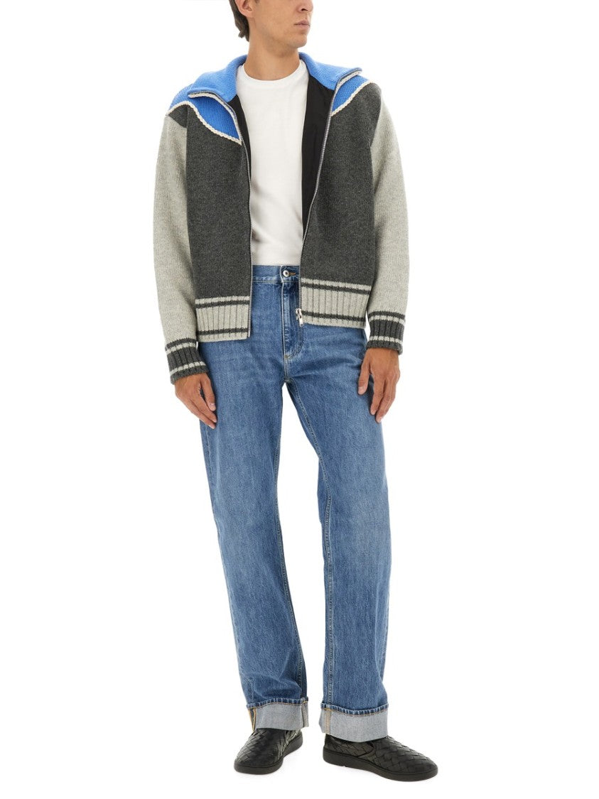 Bottega Veneta Color-Block Wool Knit Shirt With Zip-Up Front