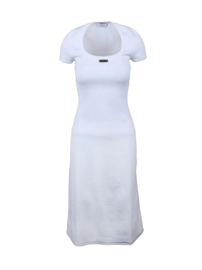 Alexander Mcqueen White Fitted Stretch Cotton Long Dress