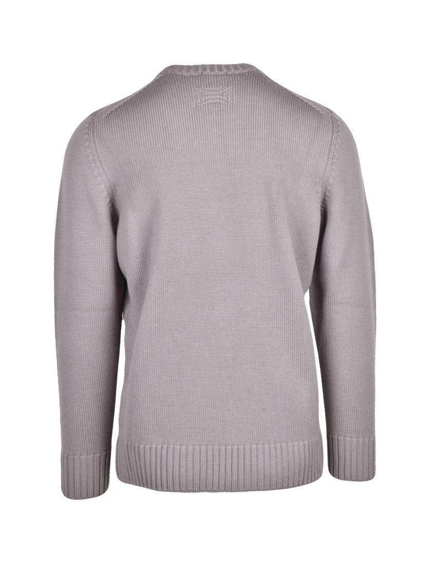 Drumohr Grey Ribbed Merino Wool Crewneck Sweater