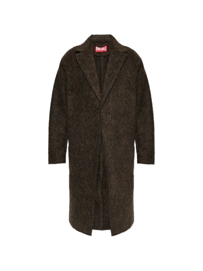 Diesel Textured Dark Brown Coat With Notched Lapel