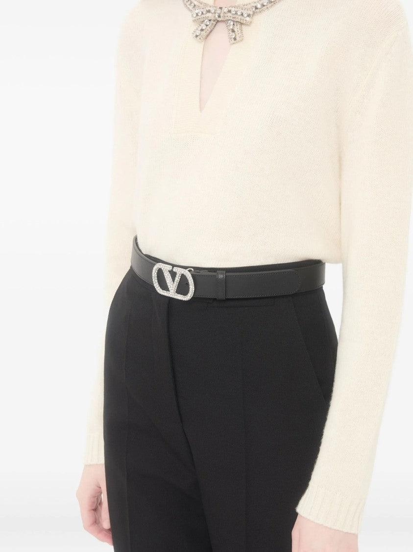 Valentino Black Vlogo Signature Crystal Buckle Belt