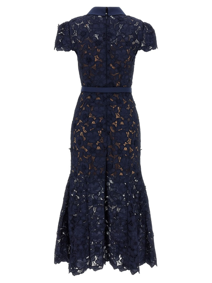 Self-Portrait 'Navy Guipure Lace Midi' Dress