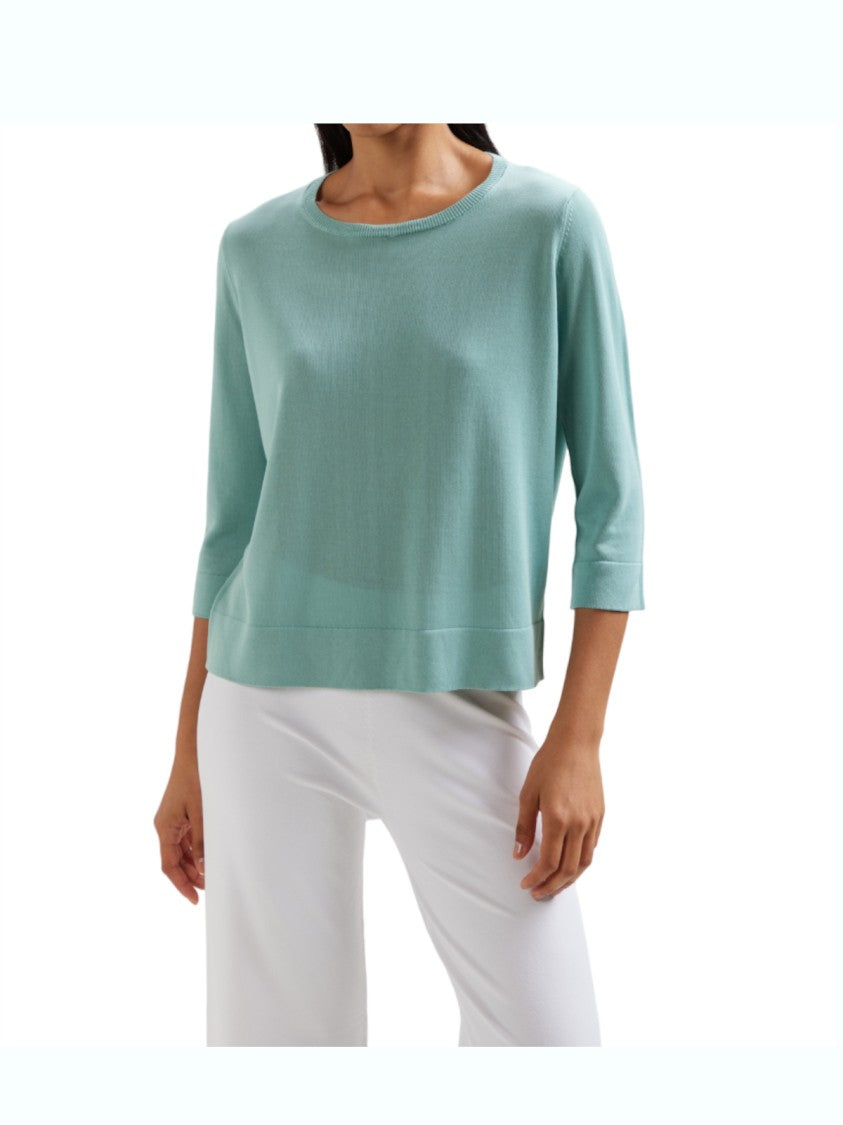 Kangra Lightweight Green Top With Ribbed Detail