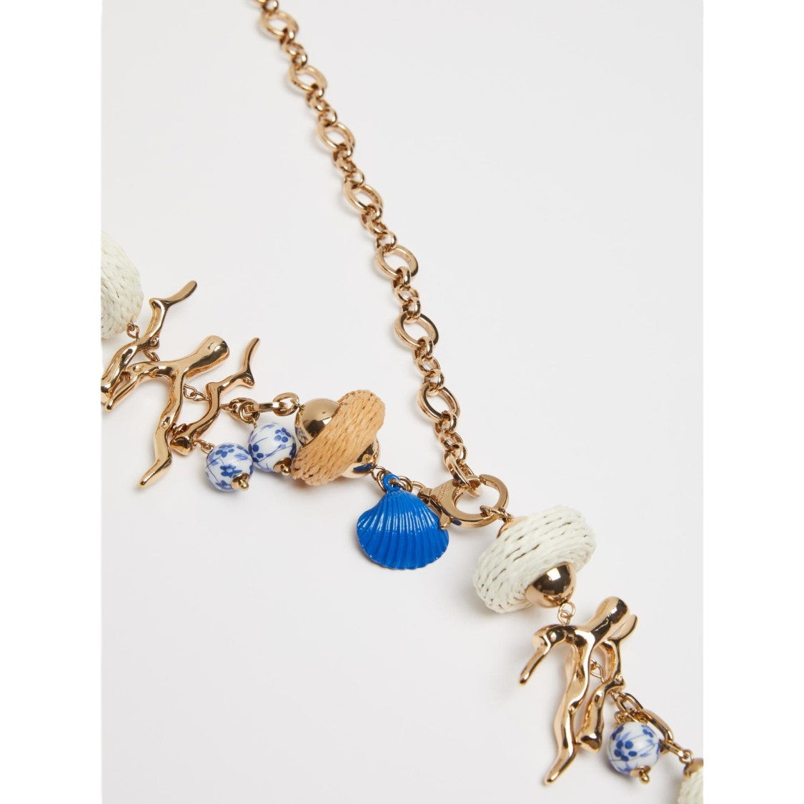 Max Mara Asymmetrical Gold-Tone Charm Necklace With Artistic Elements
