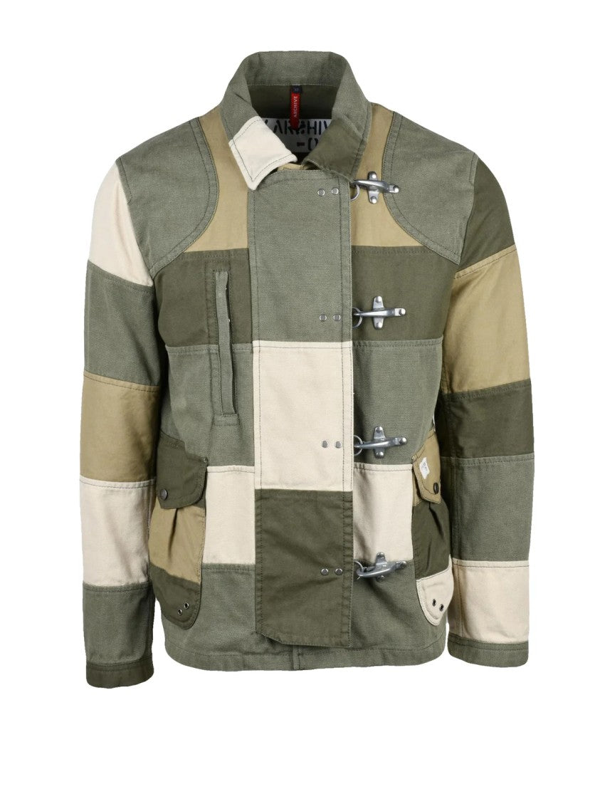 Fay Archive Green Patchwork Cotton Toggle Coat