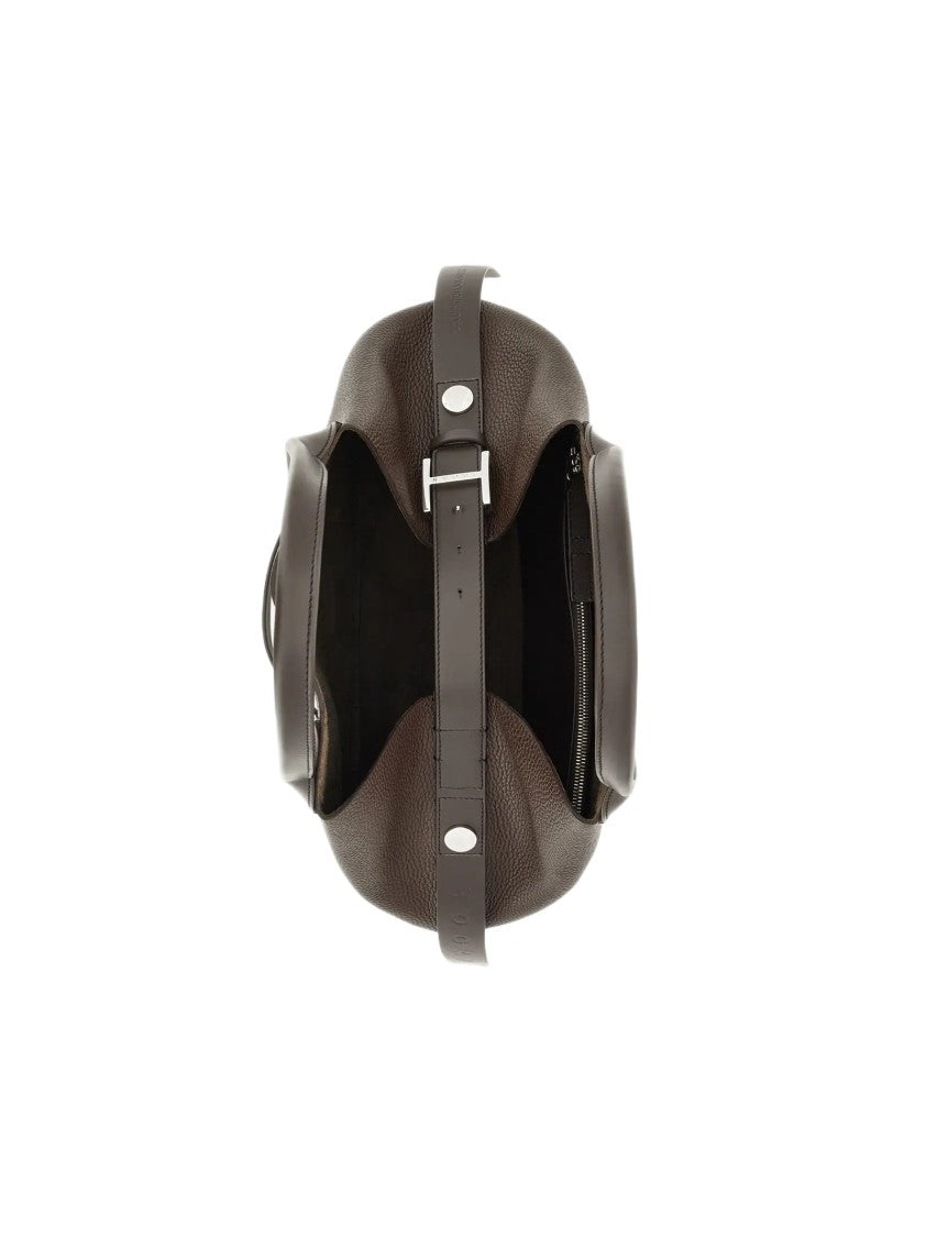 Hogan Structured Hammered Leather Tote Bag With Embossed Accents