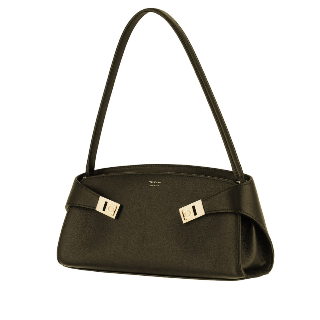 Salvatore Ferragamo Embossed Calfskin Shoulder Bag With Iconic Gancini Buckle