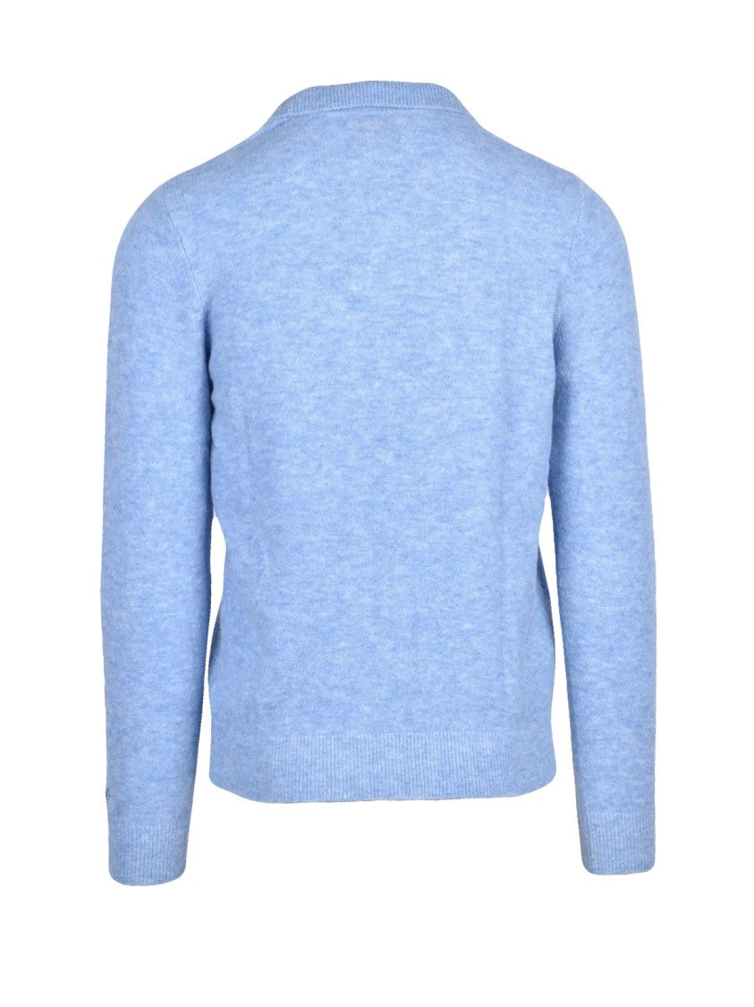 Mc2 Saint Barth Light Blue Textured V-Neck Alpaca-Blend Polo Shirt