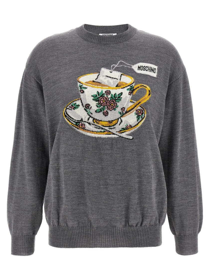 Moschino Intarsia Grey Wool Sweater