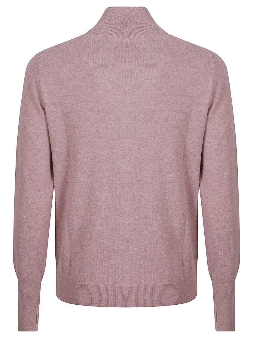 Ballantyne Fitted Fine-Knit Sweater With High Collar And Ribbed Accents