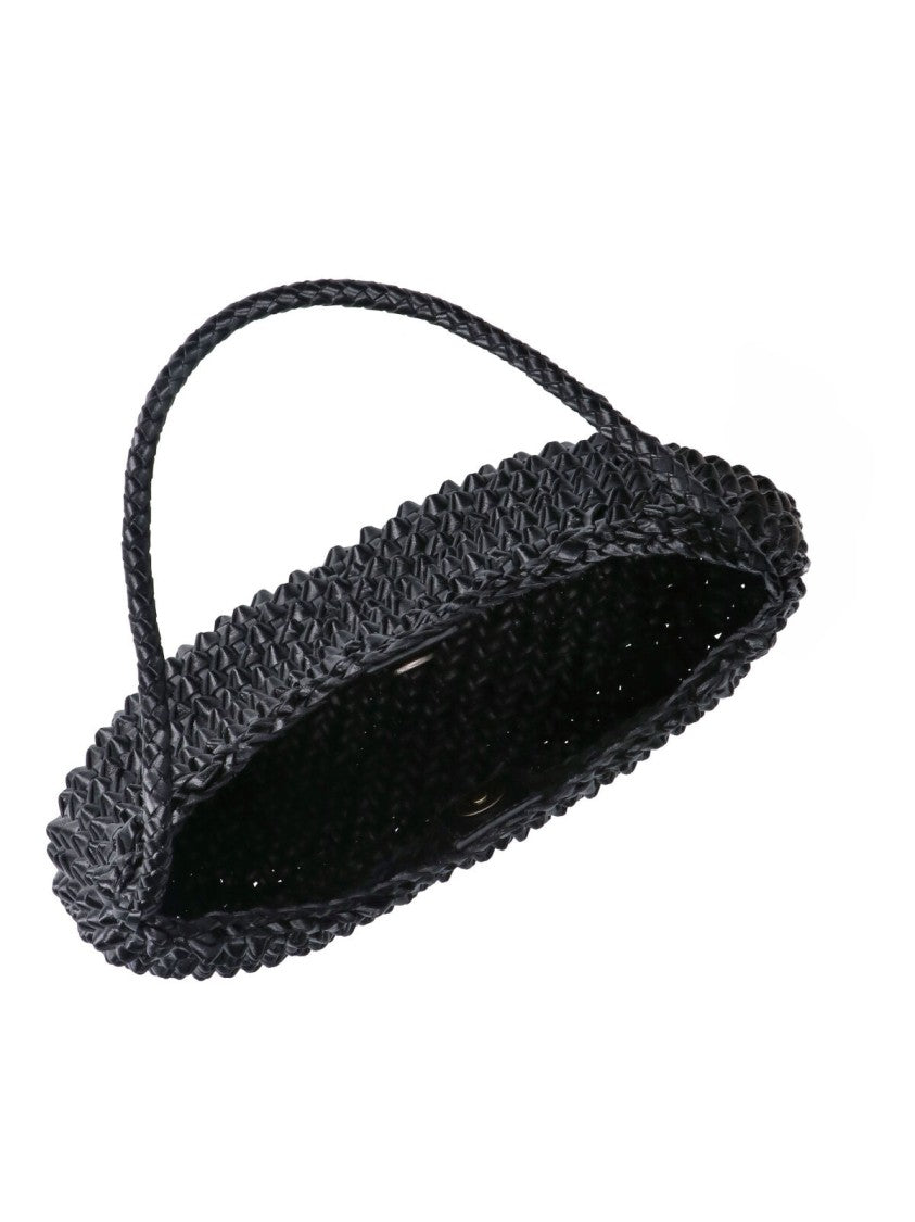Dragon Diffusion Black Basil Cactus Woven Leather Shoulder Bag