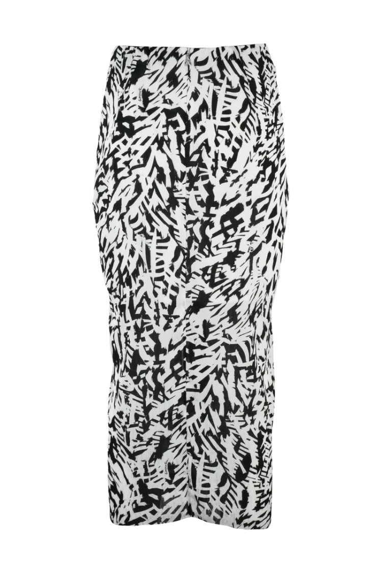 Patrizia Pepe Voile Midi Skirt With Slit - White/Black
