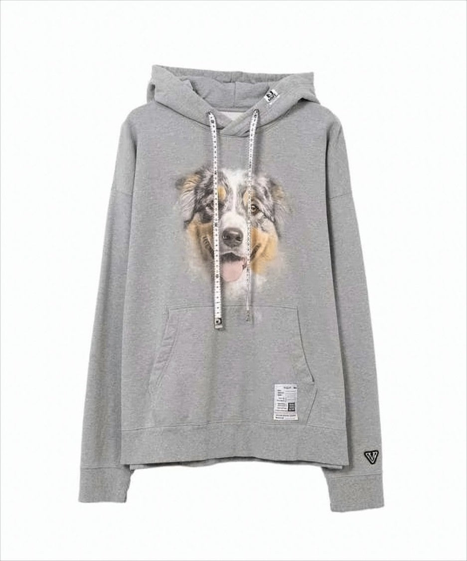 Maison Mihara Yasuhiro Graphic Grey Hoodie With Dog Face Print