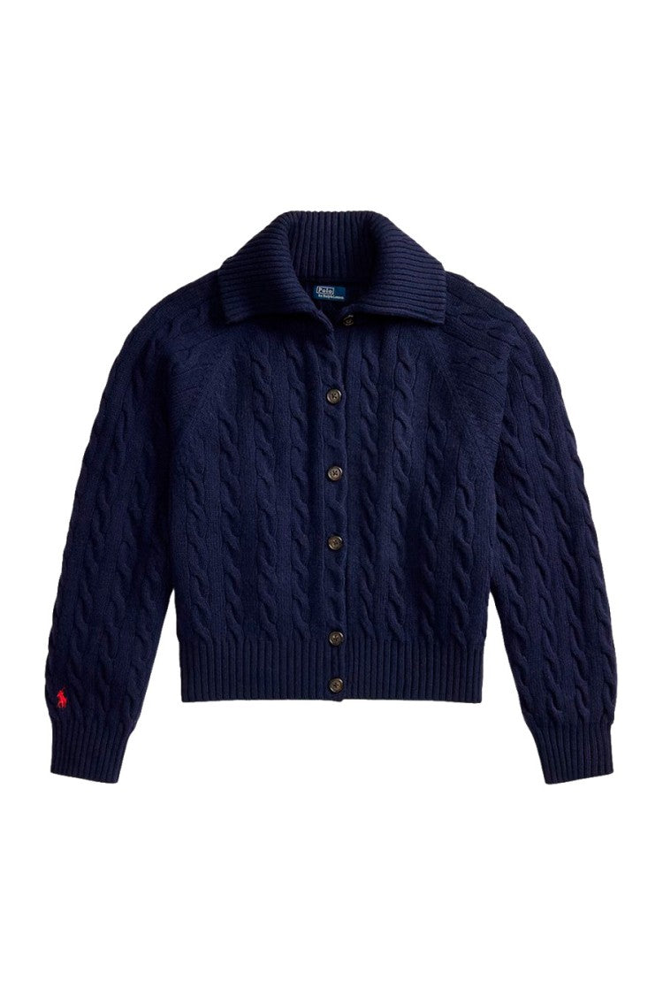 Polo Ralph Lauren Navy Wool-Cashmere Blend Collared Cardigan