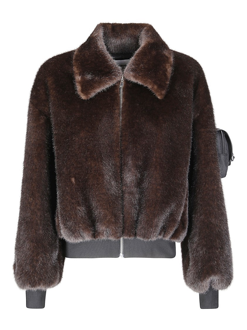Coperni High-Collar Brown Synthetic Fur Bomber Jacket