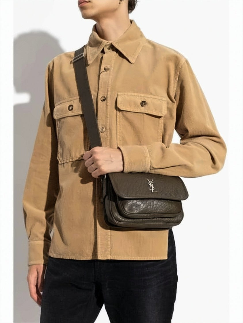 Saint Laurent Textured Lambskin Crossbody Bag With Metallic Logo Emblem