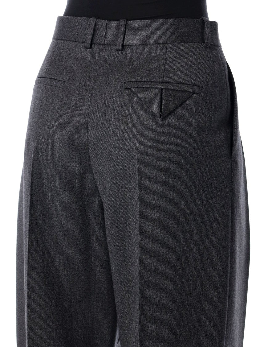 Bottega Veneta Grey Moiré Wool Pleated Trousers