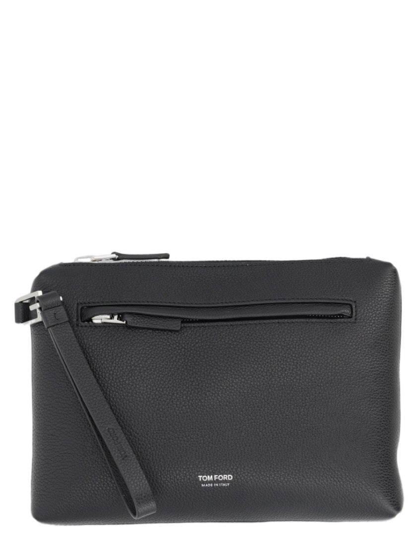 Tom Ford Textured Calf Leather Pouch With Metallic Zipper Detail