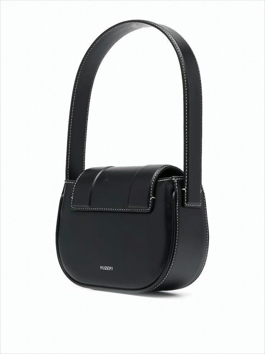 Yuzefi Smooth Leather Shoulder Bag With Flap Closure