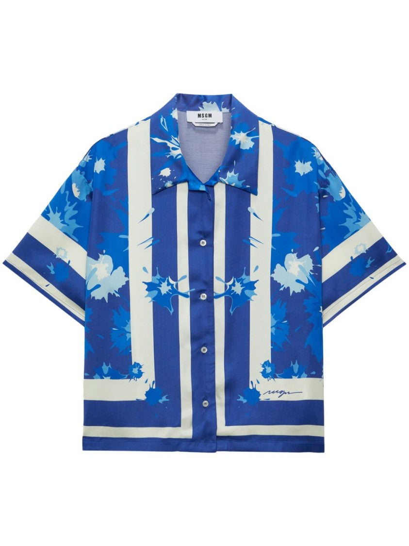 Msgm Floral-Patterned Blue Shirt