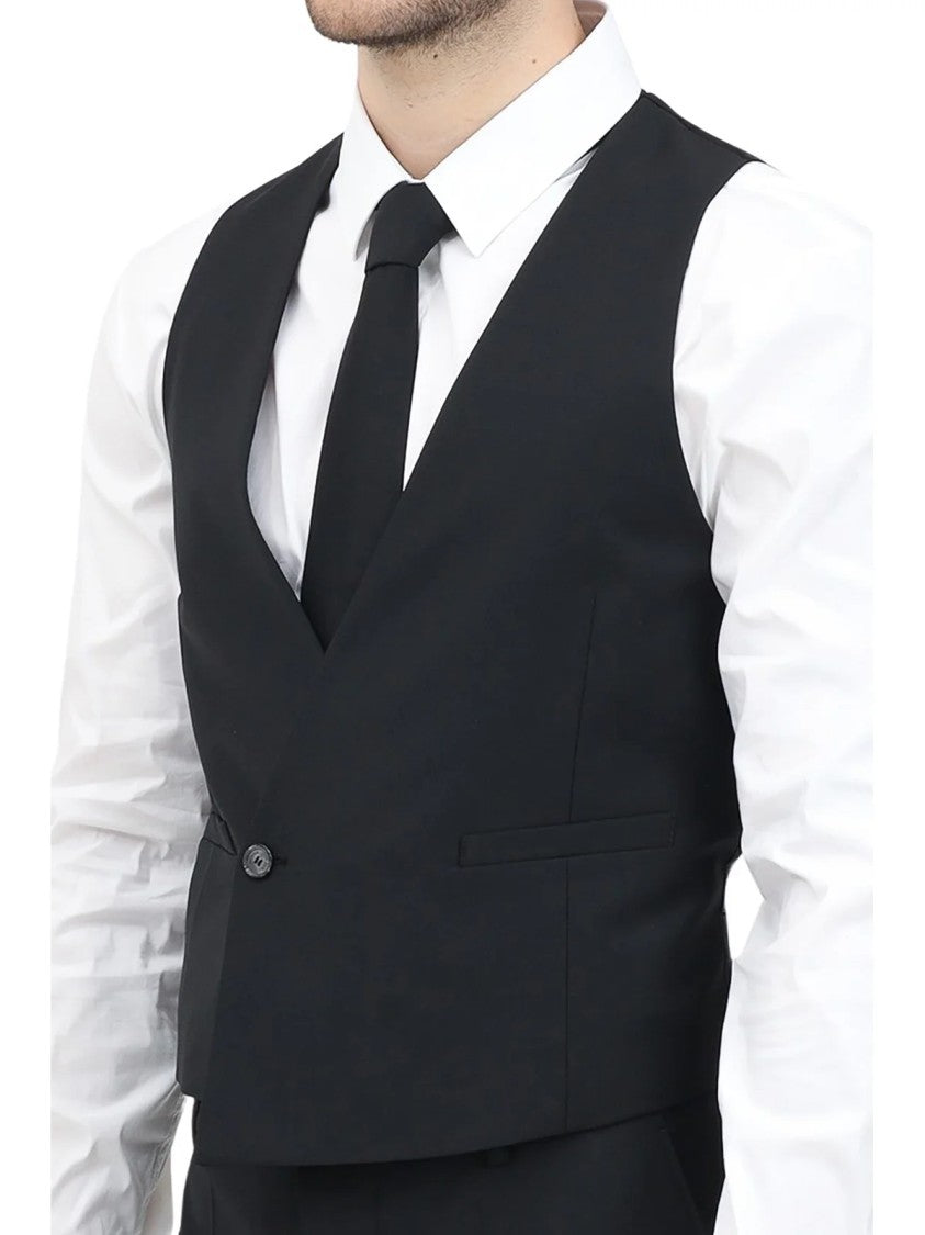 Patrizia Pepe Black Tailored Virgin Wool-Blend Vest