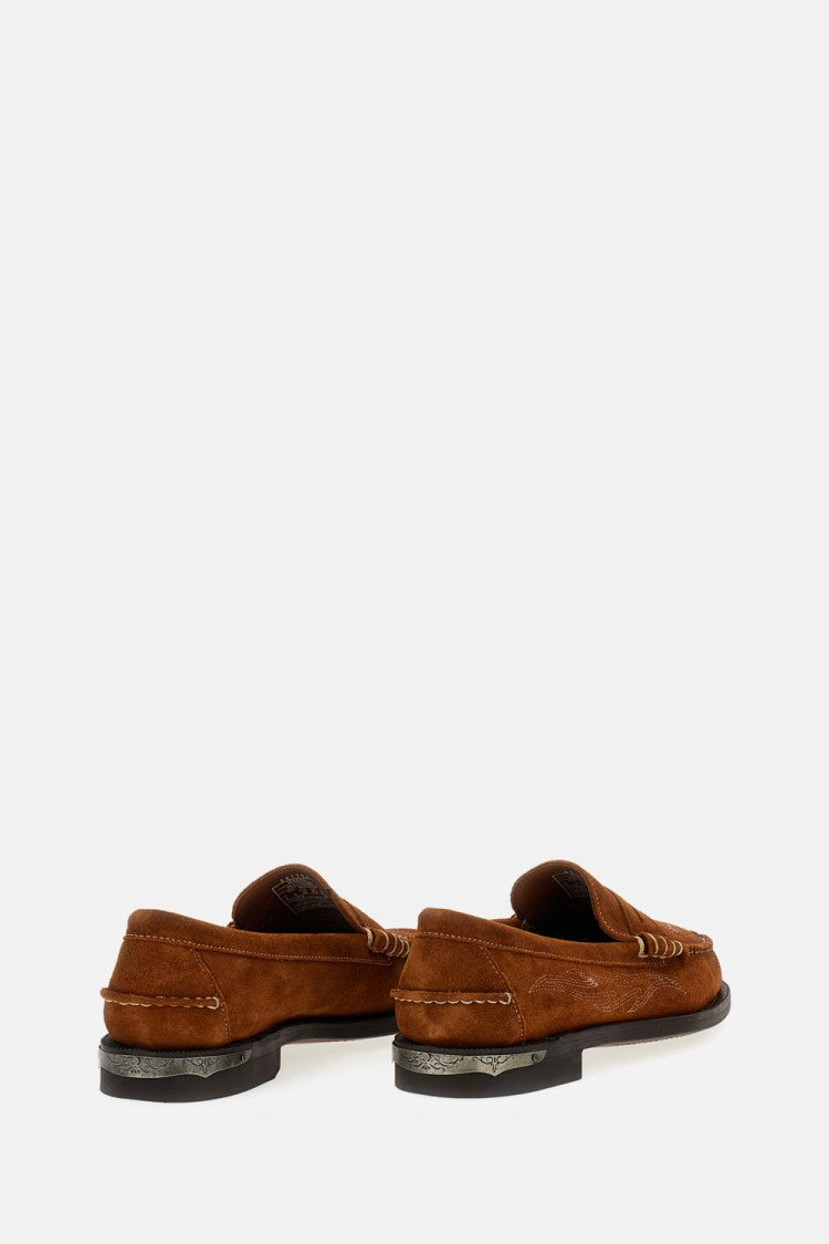 Sebago Brown Suede Loafers With Decorative Stitching