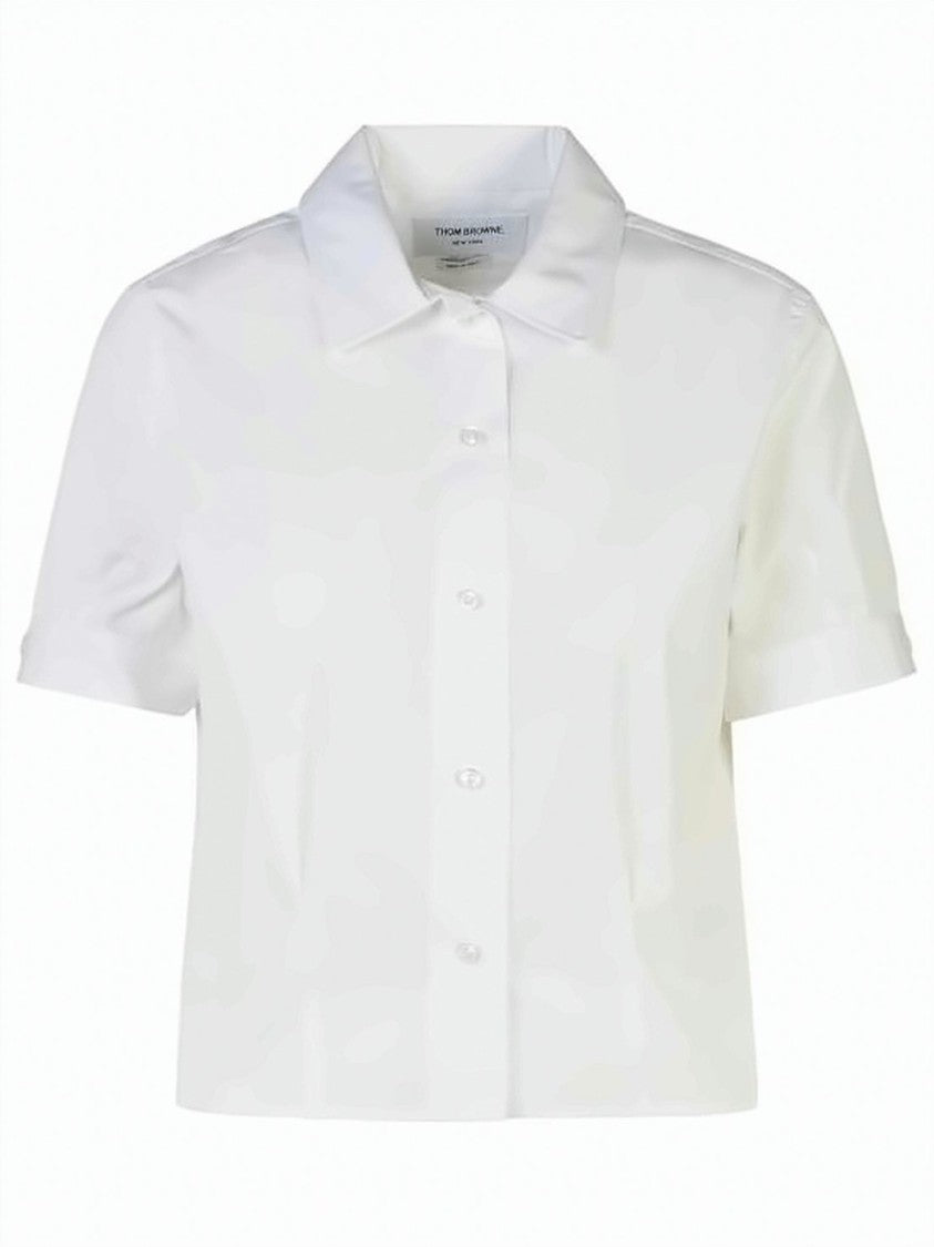 Thom Browne Short-Sleeved White Blouse With Classic Collar