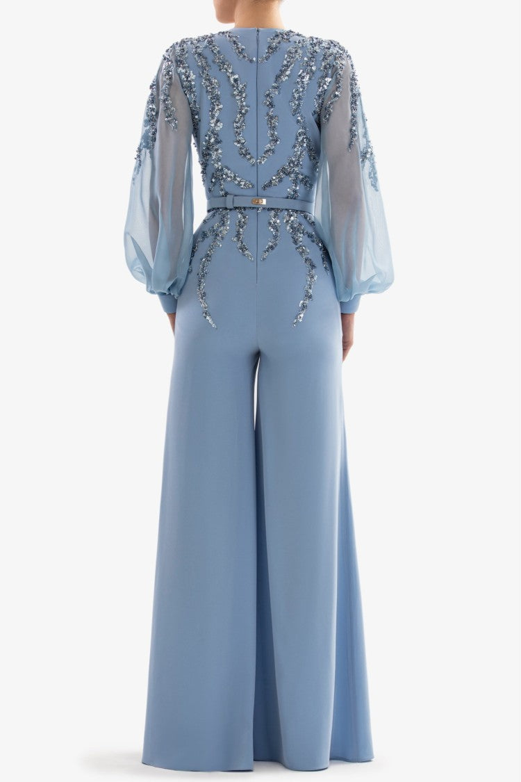 Saiid Kobeisy Blue Beaded Jumpsuit