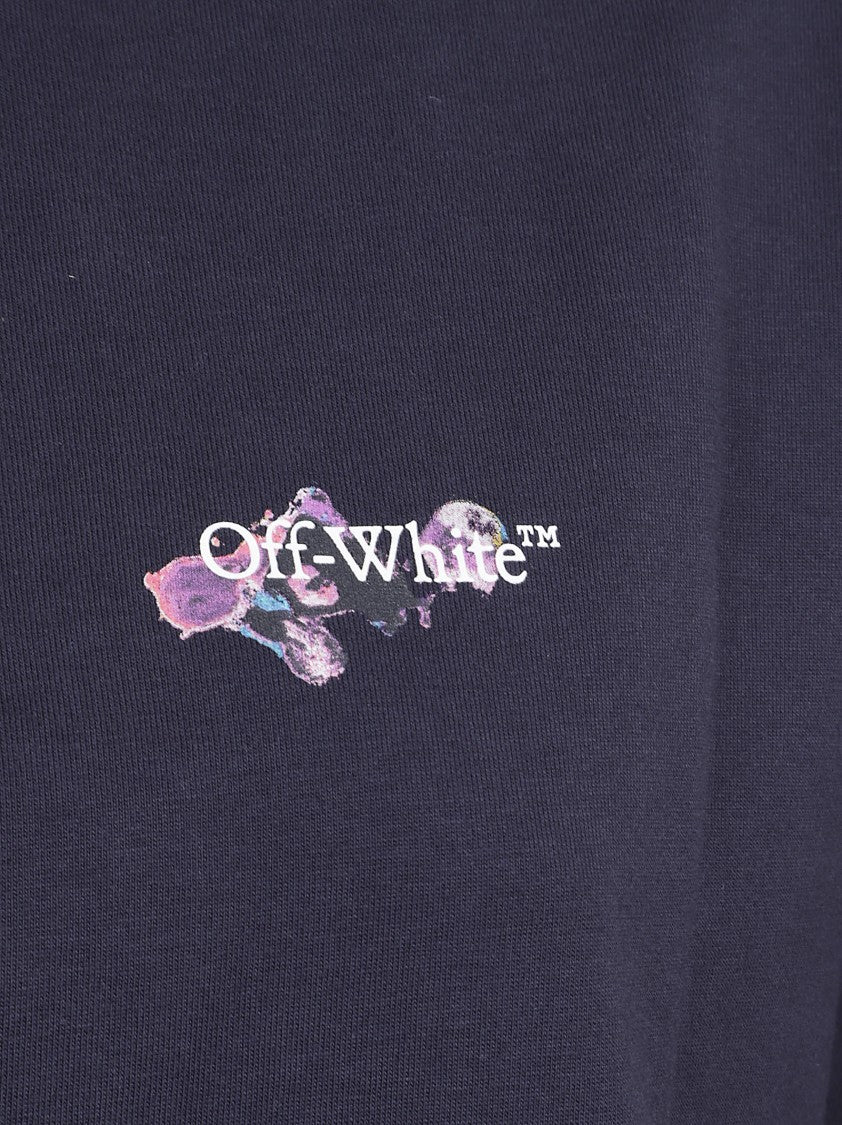 Off-White Navy Cotton T-Shirt With Abstract Paint Splatter Design