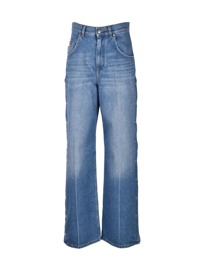 Stella Mccartney Blue Side Clip High-Waisted Wide-Leg Jeans
