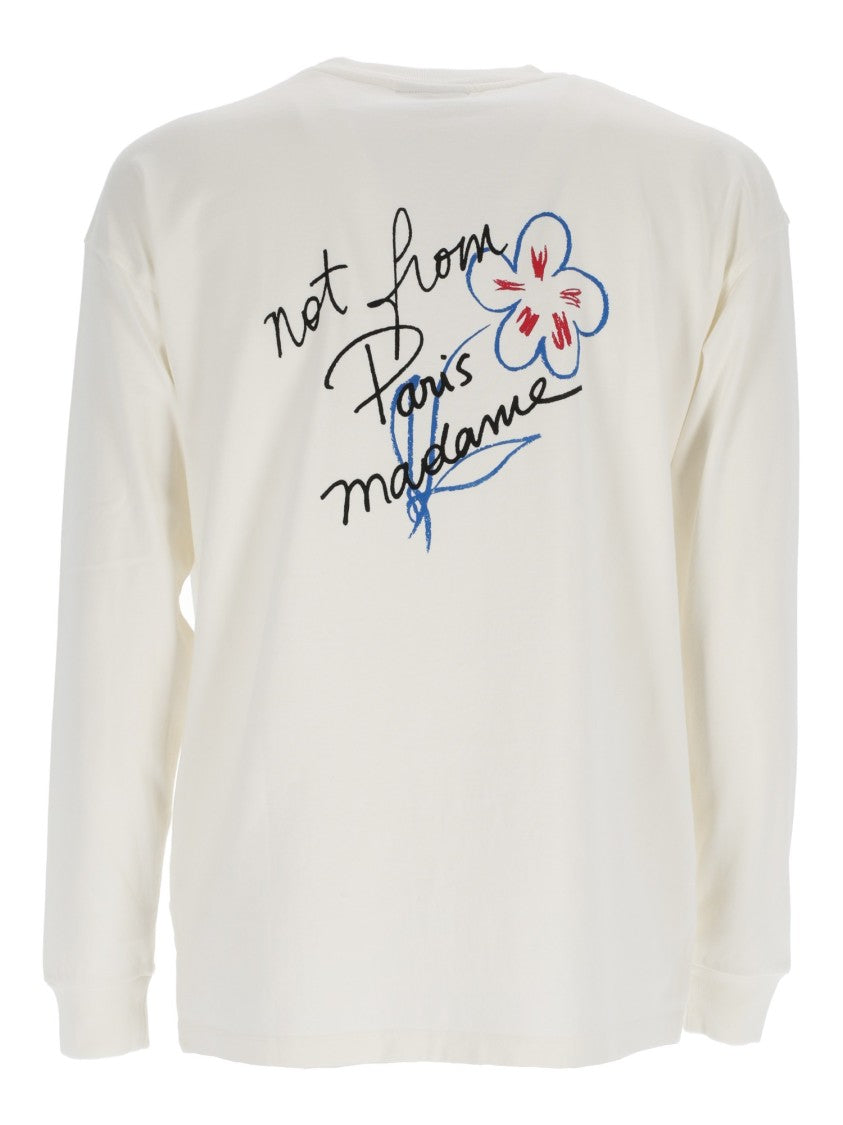 Drôle De Monsieur White Esquisse Slogan Long T-Shirt