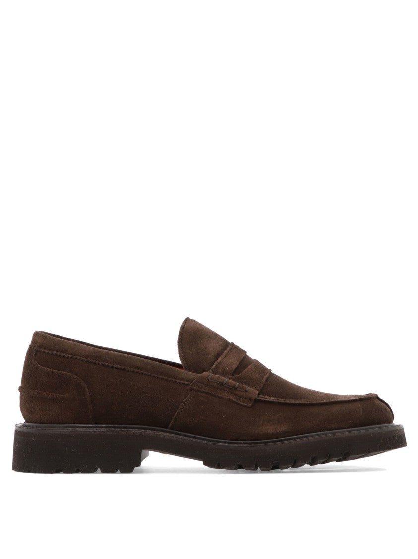 Tricker's Brown Suede Eva Loafers With Rounded Toe