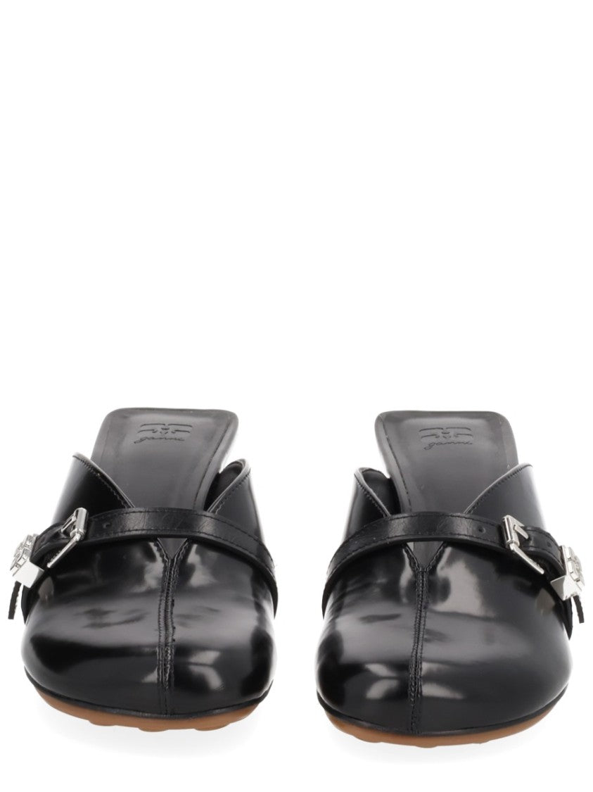 Ganni Black Glossy Buckle Mules